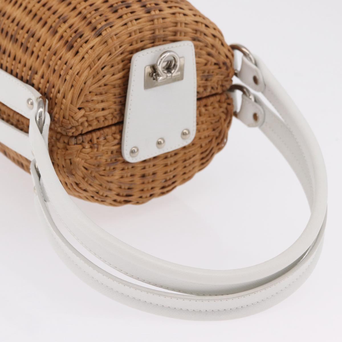 Salvatore Ferragamo Gancini Hand Bag Rattan Beige Silver Auth 207076M