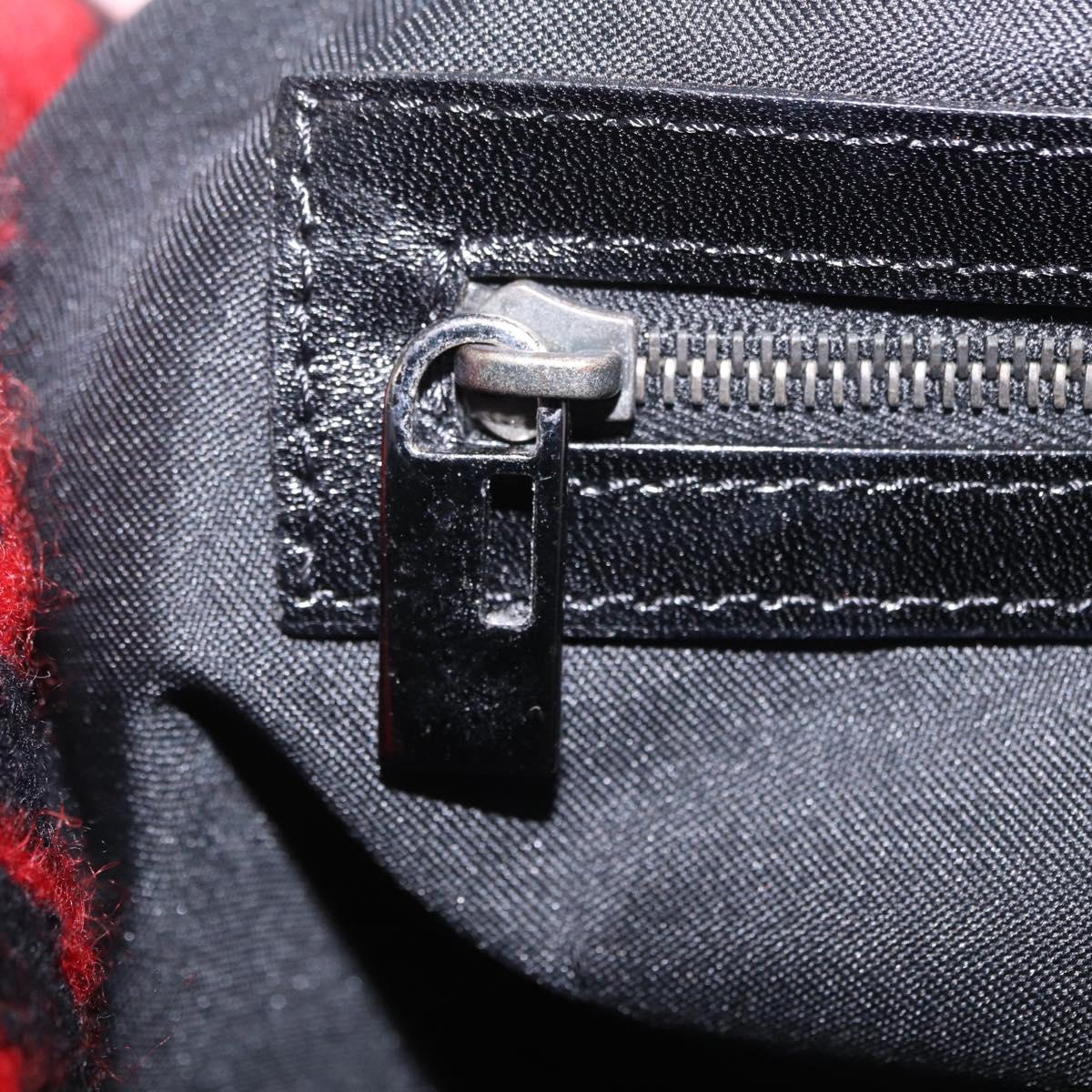 FENDI Tote Bag Wool Red Silver Auth 207077A