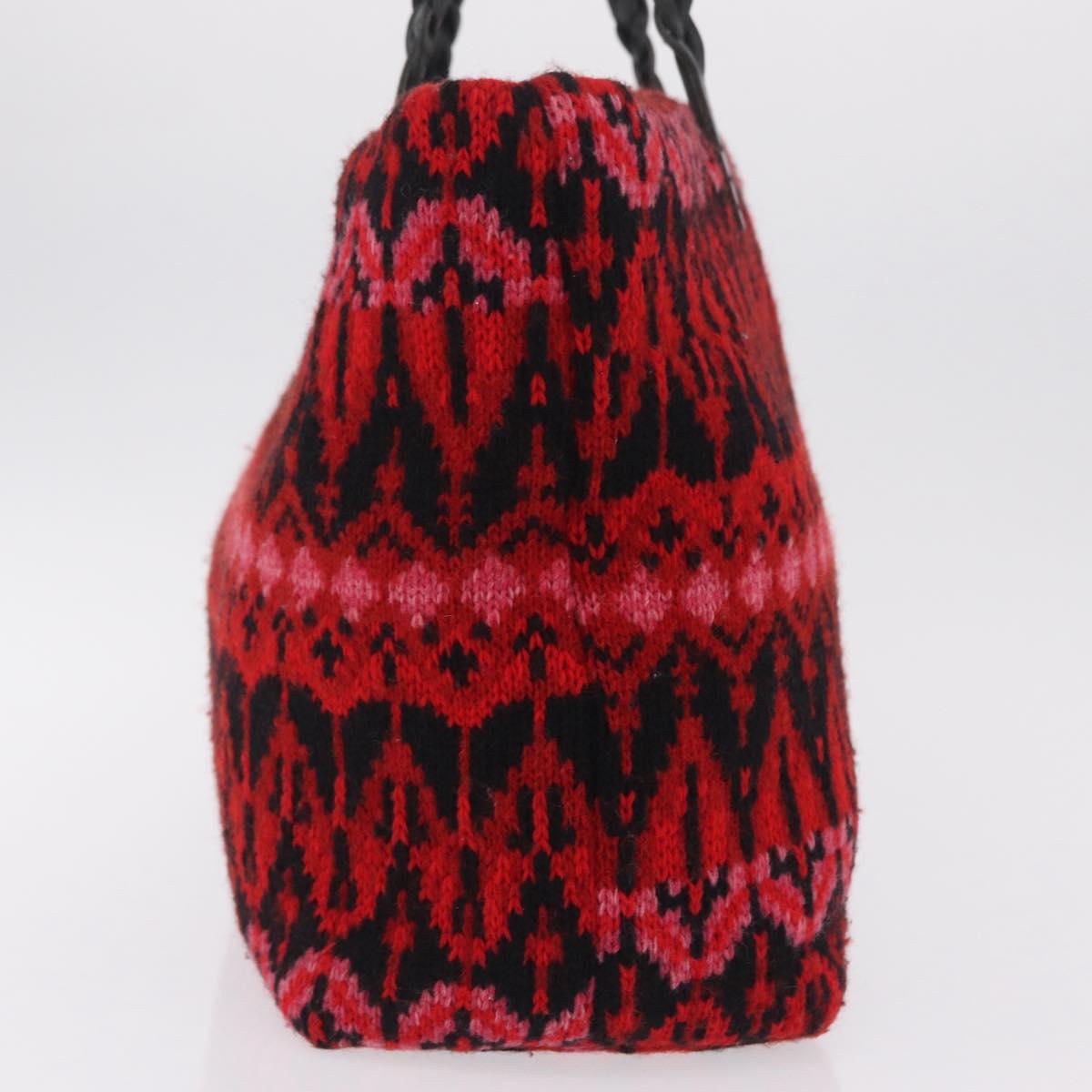 FENDI Tote Bag Wool Red Silver Auth 207077A