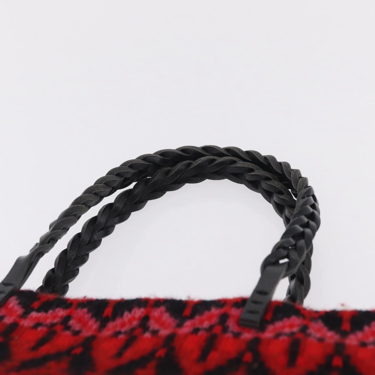 FENDI Tote Bag Wool Red Silver Auth 207077A