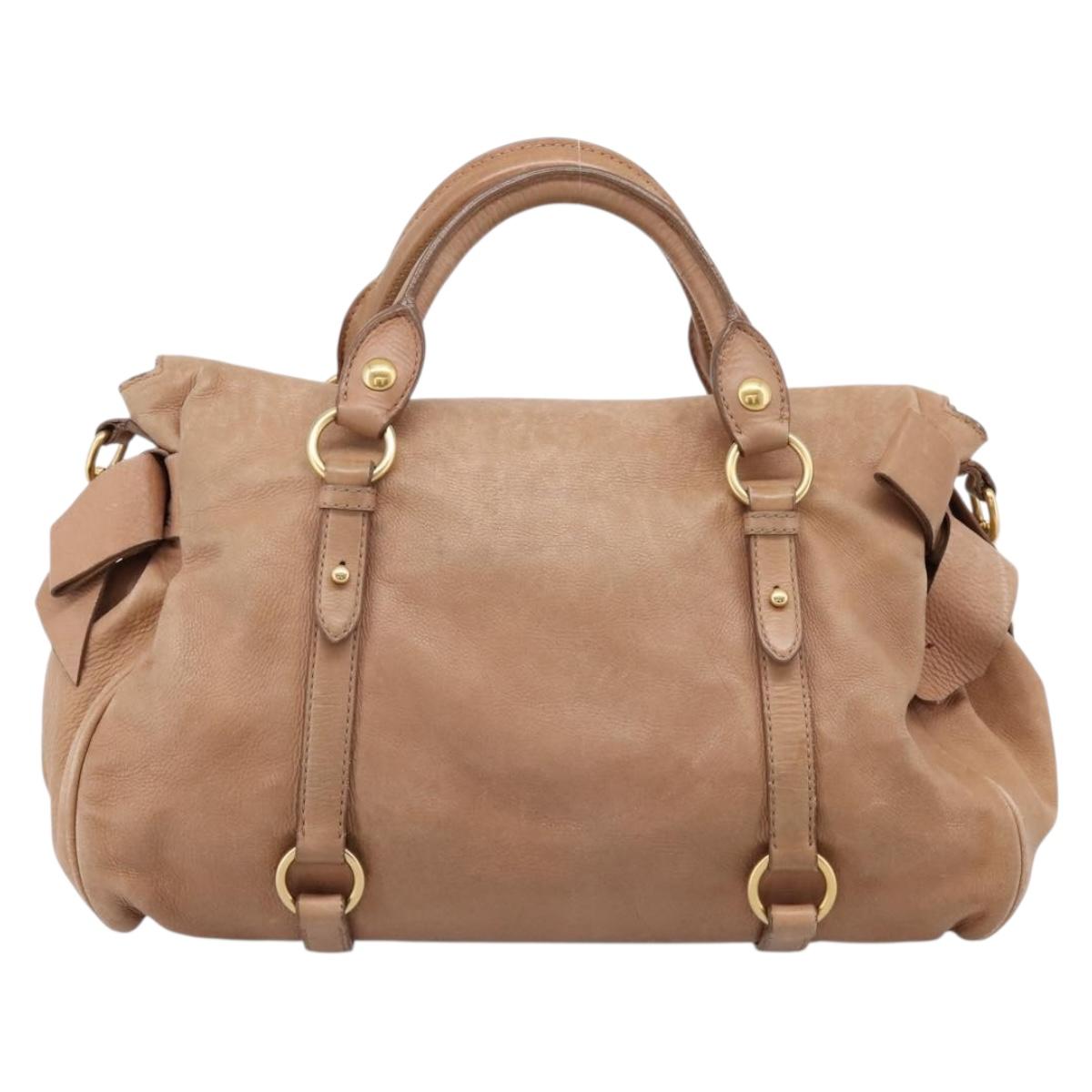 Miu Miu Matelasse Hand Bag Leather 2way Brown Gold Auth 207078A