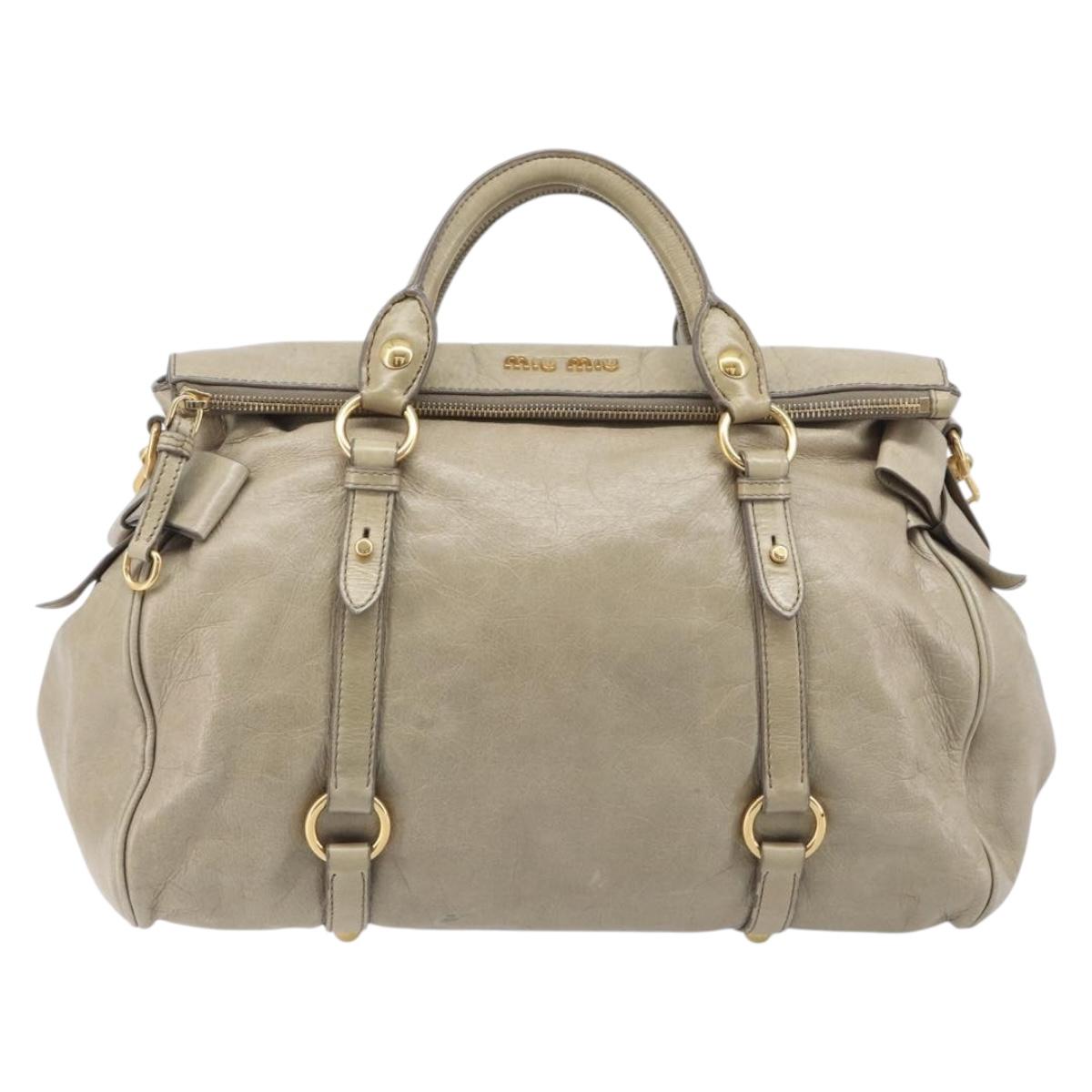 Miu Miu Matelasse Hand Bag Vitellolux 2way Beige Gold Auth 207079M