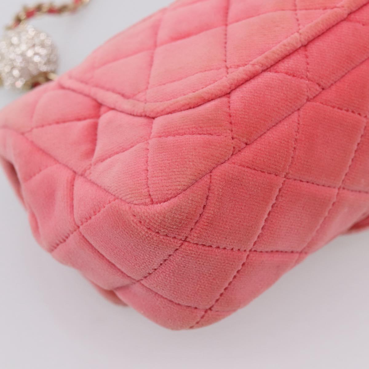CHANEL Matelasse Chain Shoulder Bag Velor Pink Gold CC Auth 207081SM