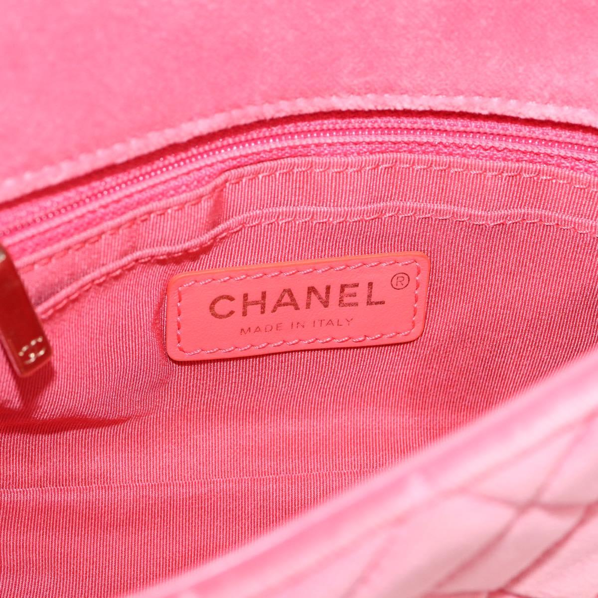 CHANEL Matelasse Chain Shoulder Bag Velor Pink Gold CC Auth 207081SM