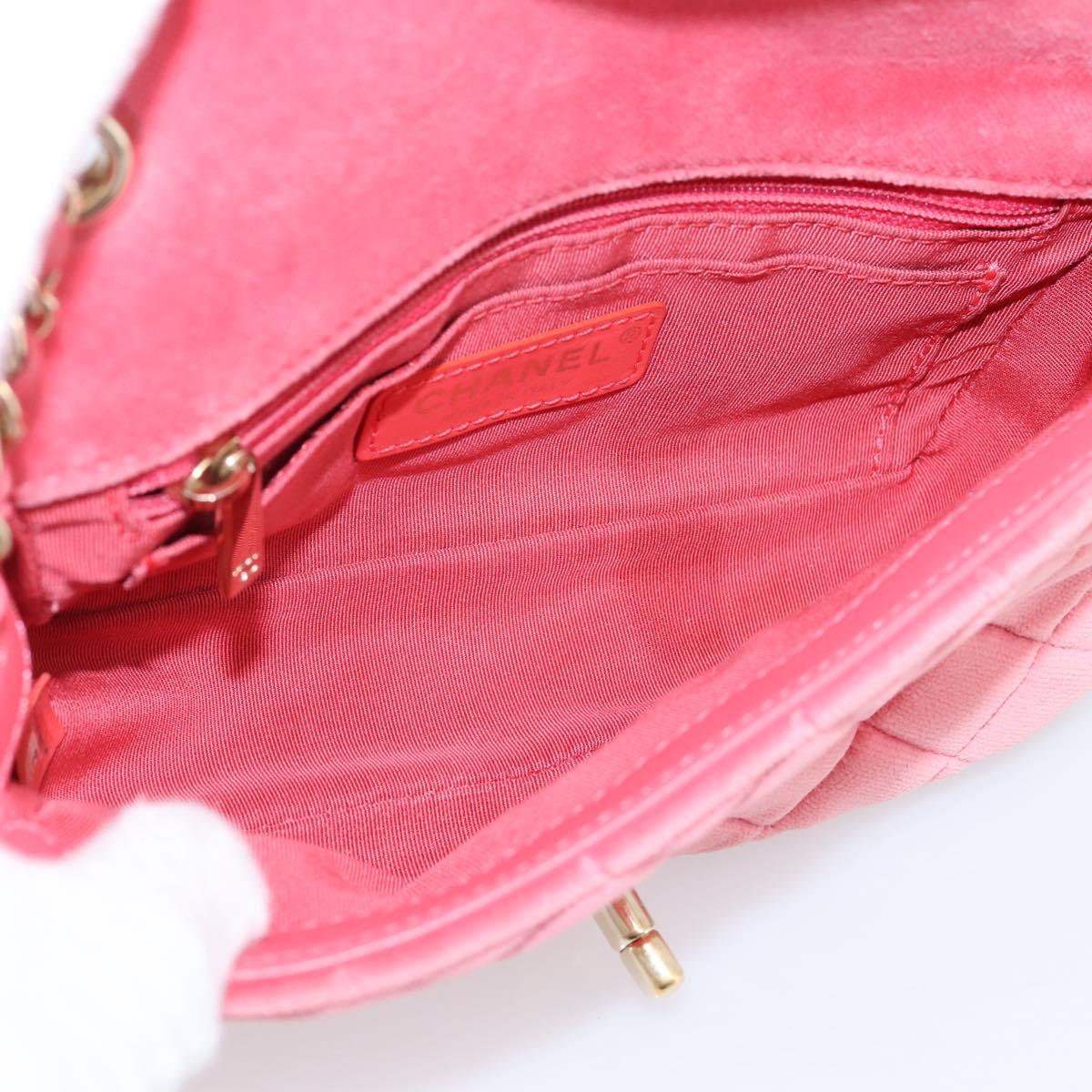 CHANEL Matelasse Chain Shoulder Bag Velor Pink Gold CC Auth 207081SM
