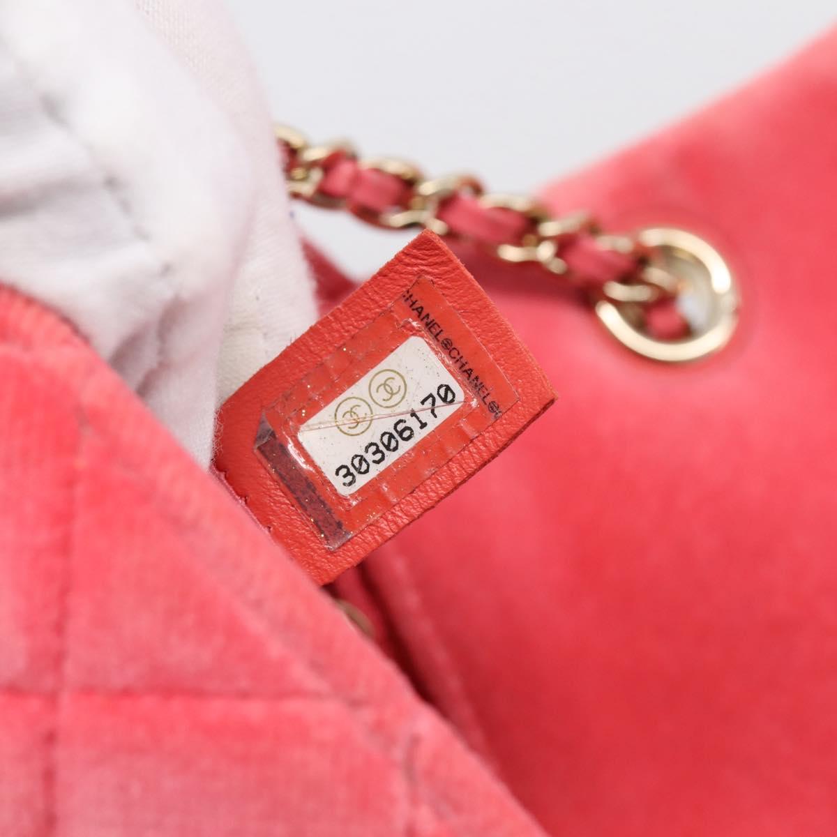 CHANEL Matelasse Chain Shoulder Bag Velor Pink Gold CC Auth 207081SM