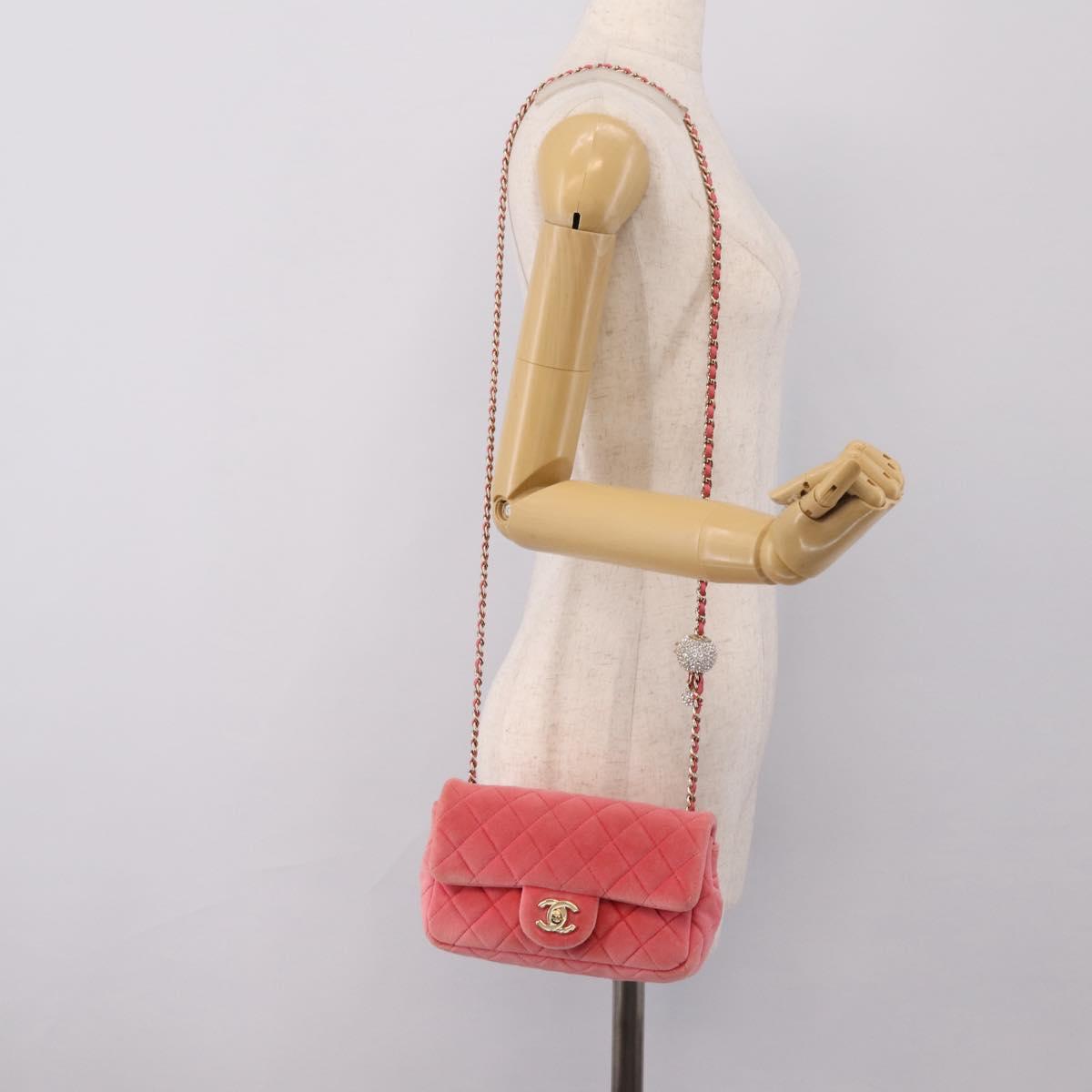 CHANEL Matelasse Chain Shoulder Bag Velor Pink Gold CC Auth 207081SM