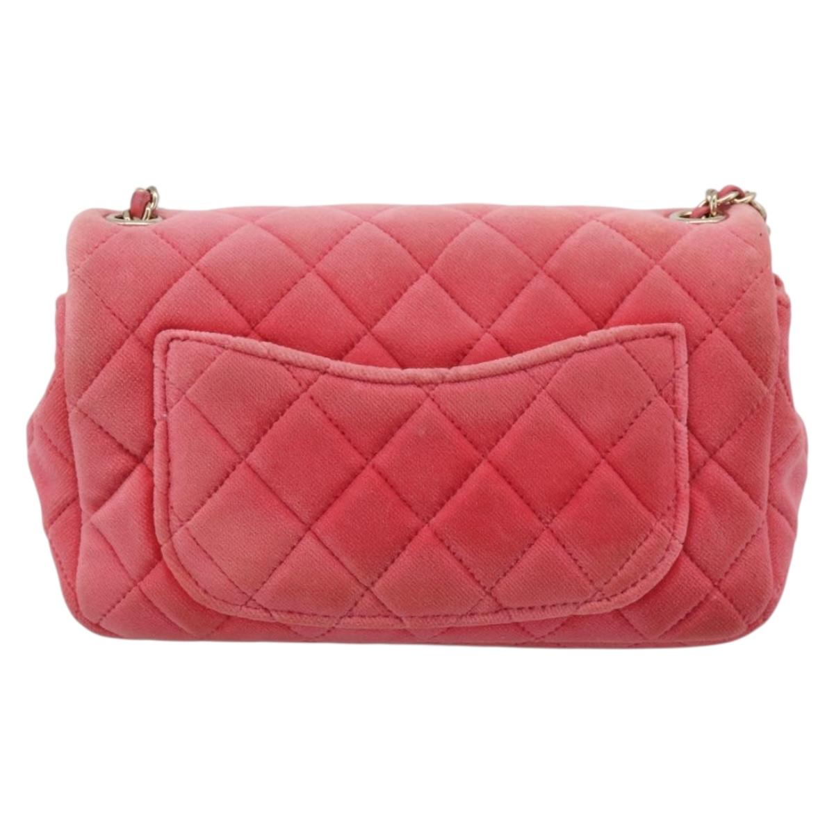 CHANEL Matelasse Chain Shoulder Bag Velor Pink Gold CC Auth 207081SM