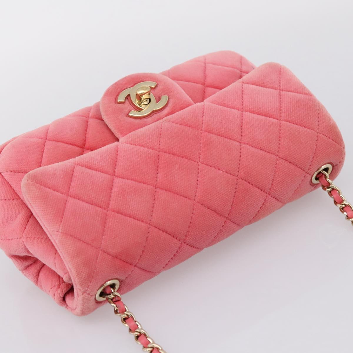CHANEL Matelasse Chain Shoulder Bag Velor Pink Gold CC Auth 207081SM