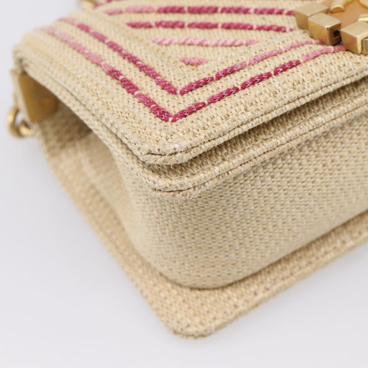 CHANEL Boy Chanel Chain Shoulder Bag Raffia Beige Gold CC Auth 207083SM