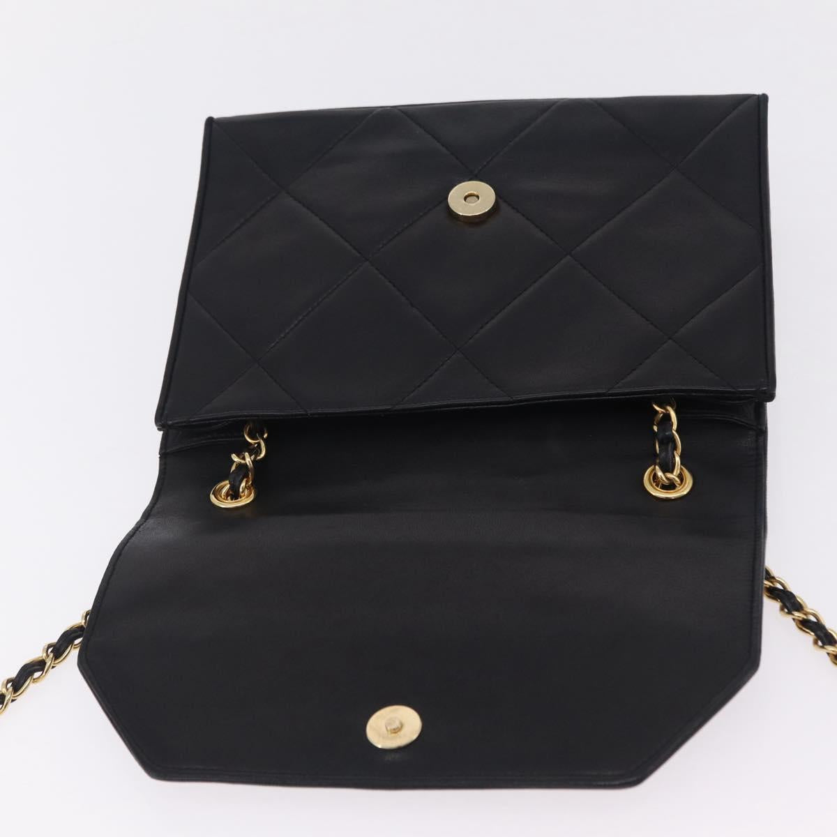 CHANEL Chain Matelasse Shoulder Bag Lamb Skin Black Gold CC Auth 207084V