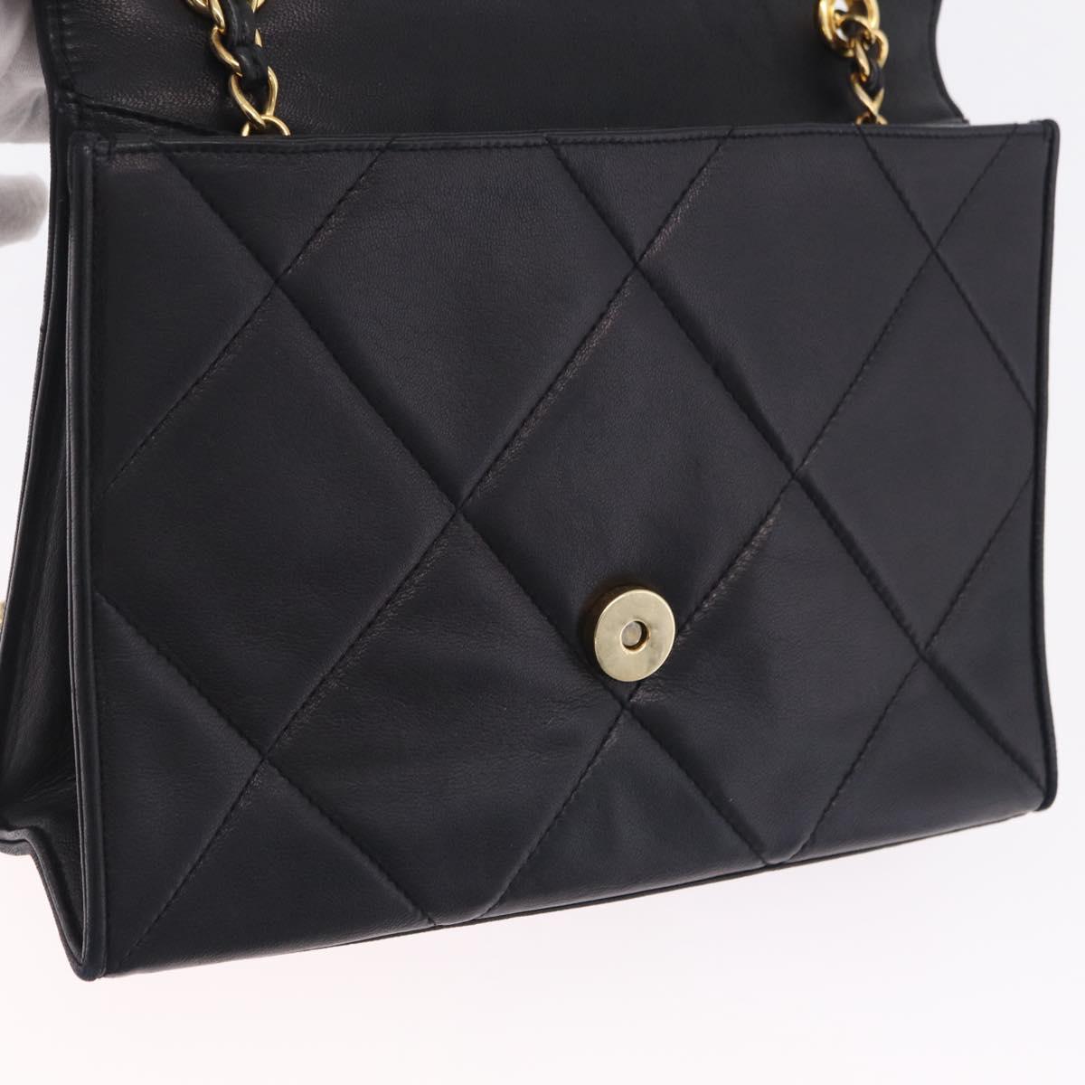 CHANEL Chain Matelasse Shoulder Bag Lamb Skin Black Gold CC Auth 207084V