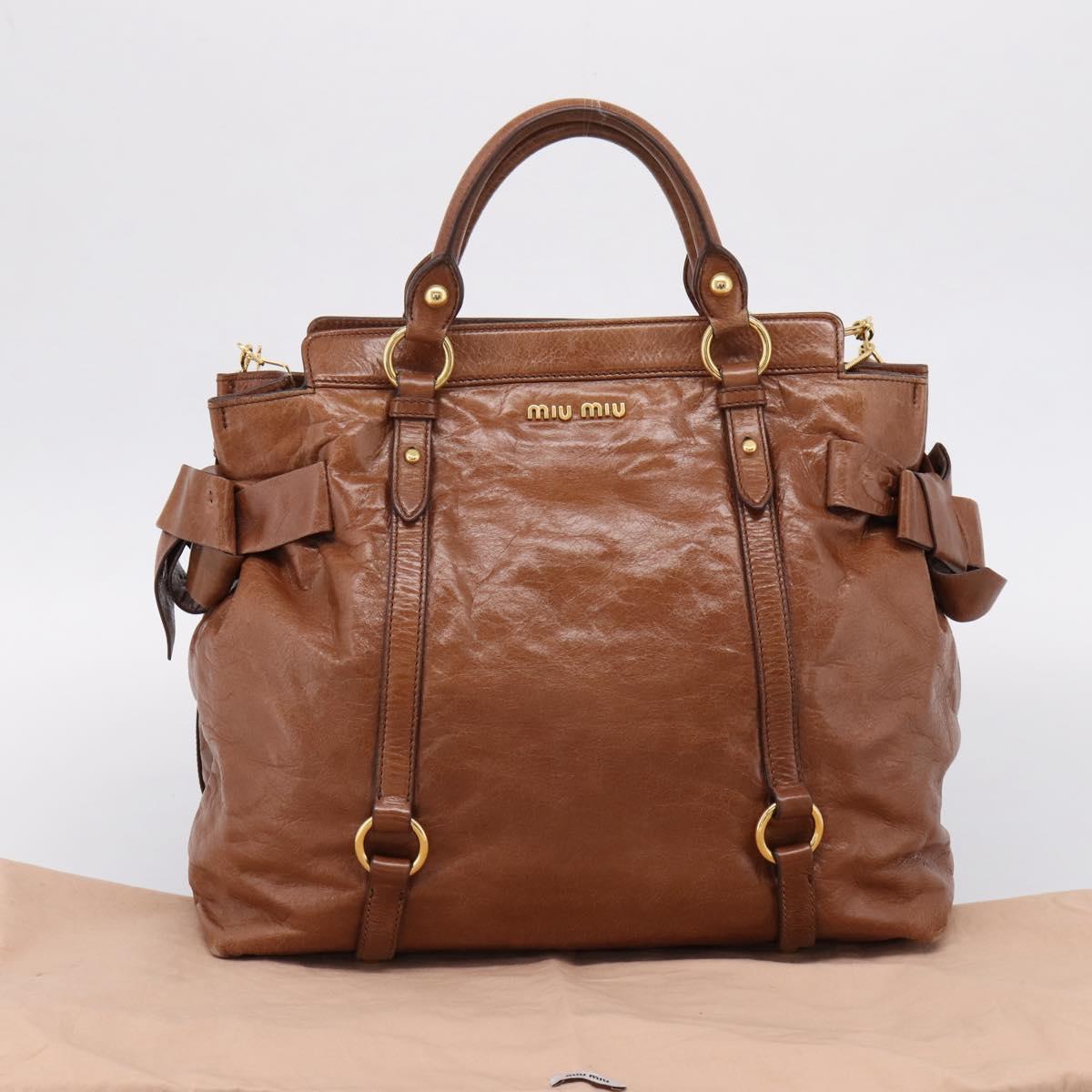 Miu Miu Matelasse Hand Bag Vitellolux 2way Brown Gold Auth 207085V
