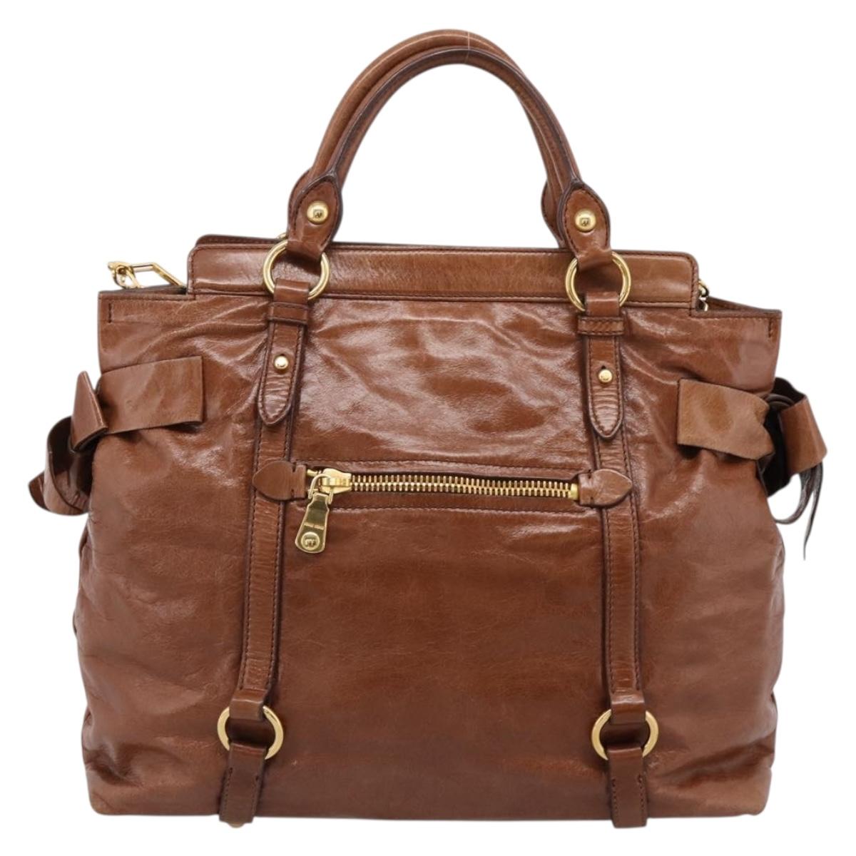 Miu Miu Matelasse Hand Bag Vitellolux 2way Brown Gold Auth 207085V