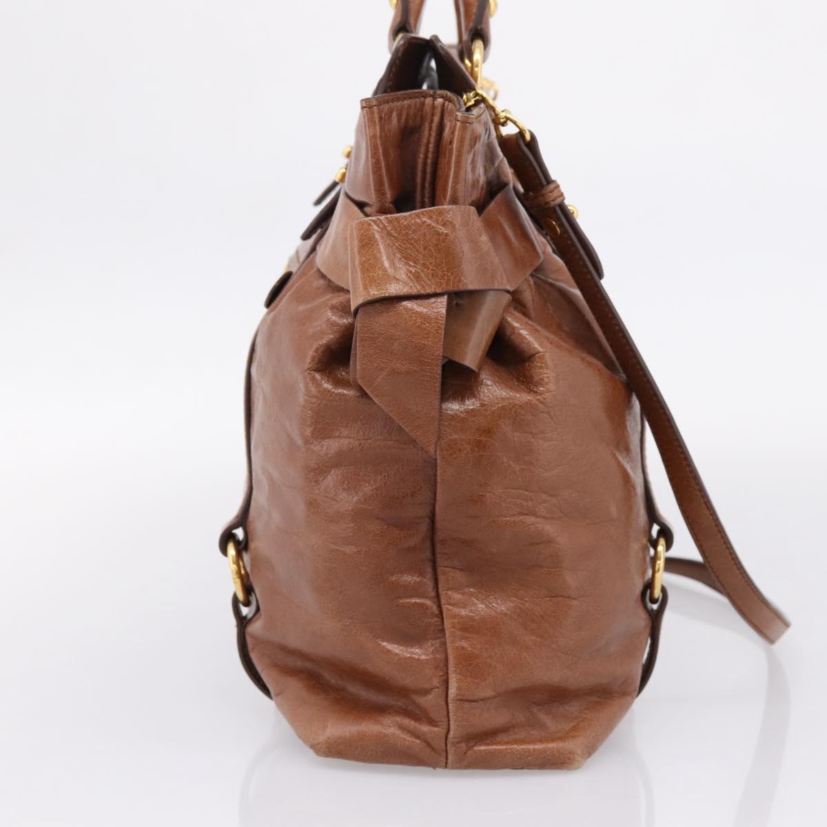 Miu Miu Matelasse Hand Bag Vitellolux 2way Brown Gold Auth 207085V