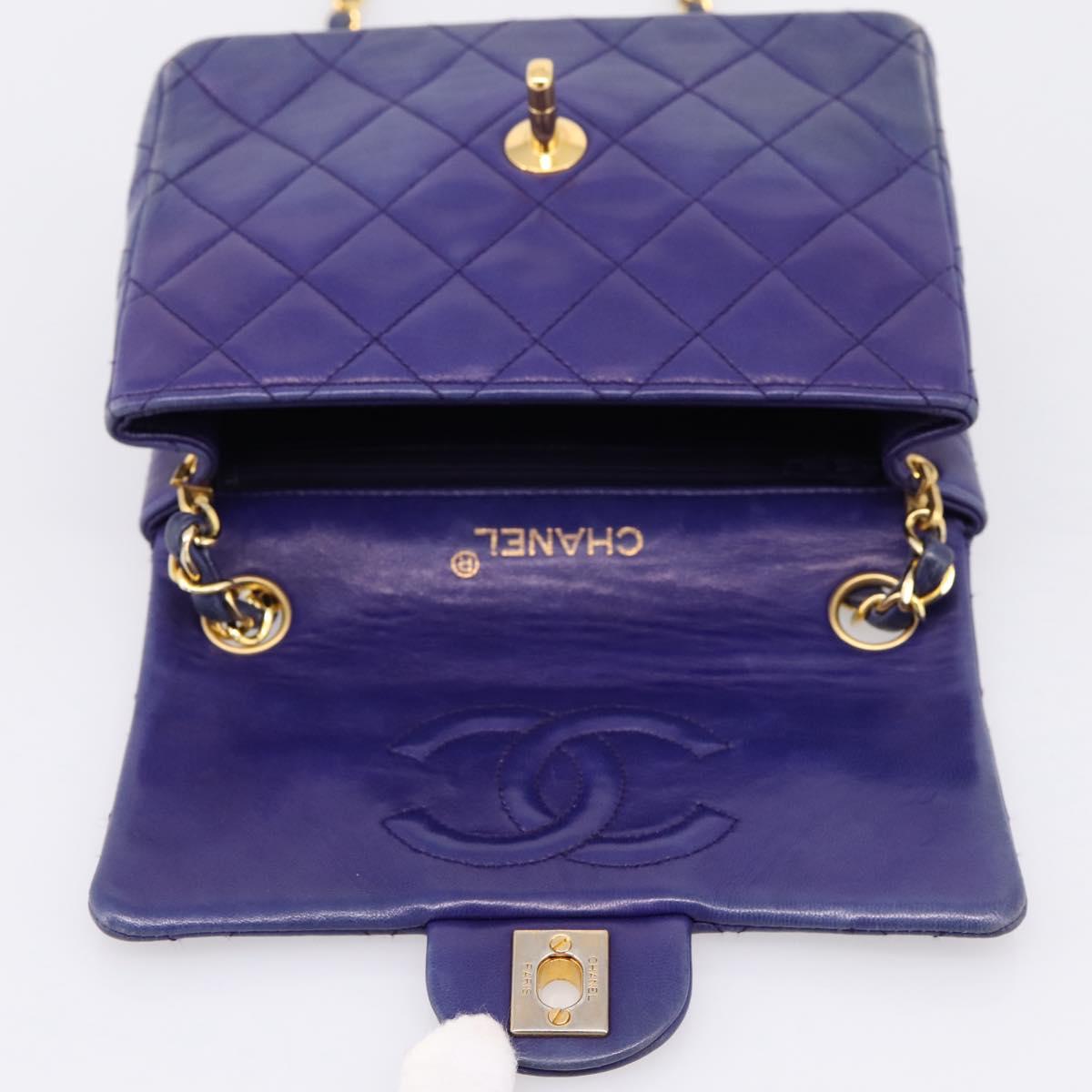 CHANEL Mini Matelasse 18 Chain Bag Lamb Skin Purple Gold CC Auth 207088SAV