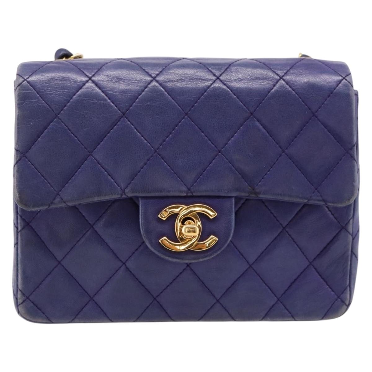 CHANEL Mini Matelasse 18 Chain Bag Lamb Skin Purple Gold CC Auth 207088SAV