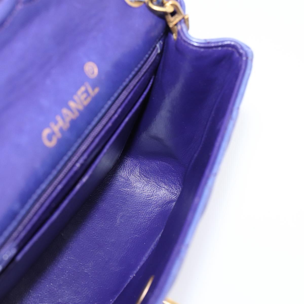 CHANEL Mini Matelasse 18 Chain Bag Lamb Skin Purple Gold CC Auth 207088SAV