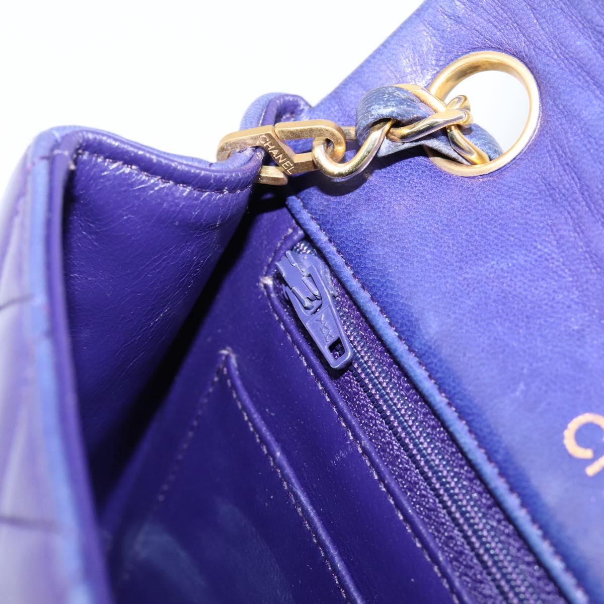 CHANEL Mini Matelasse 18 Chain Bag Lamb Skin Purple Gold CC Auth 207088SAV