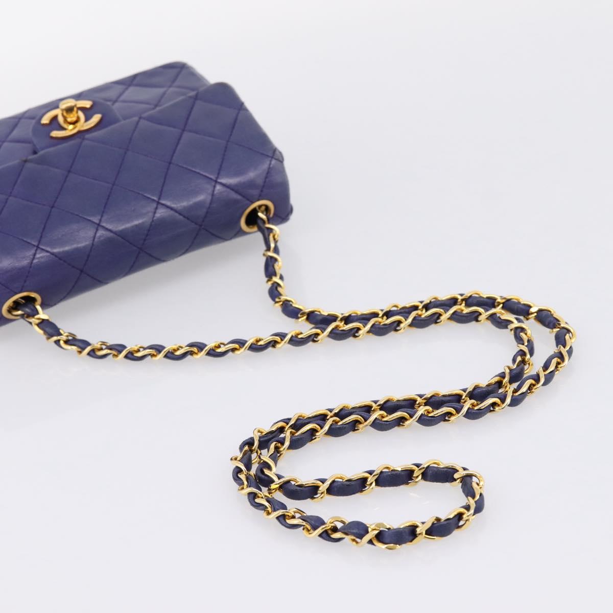 CHANEL Mini Matelasse 18 Chain Bag Lamb Skin Purple Gold CC Auth 207088SAV