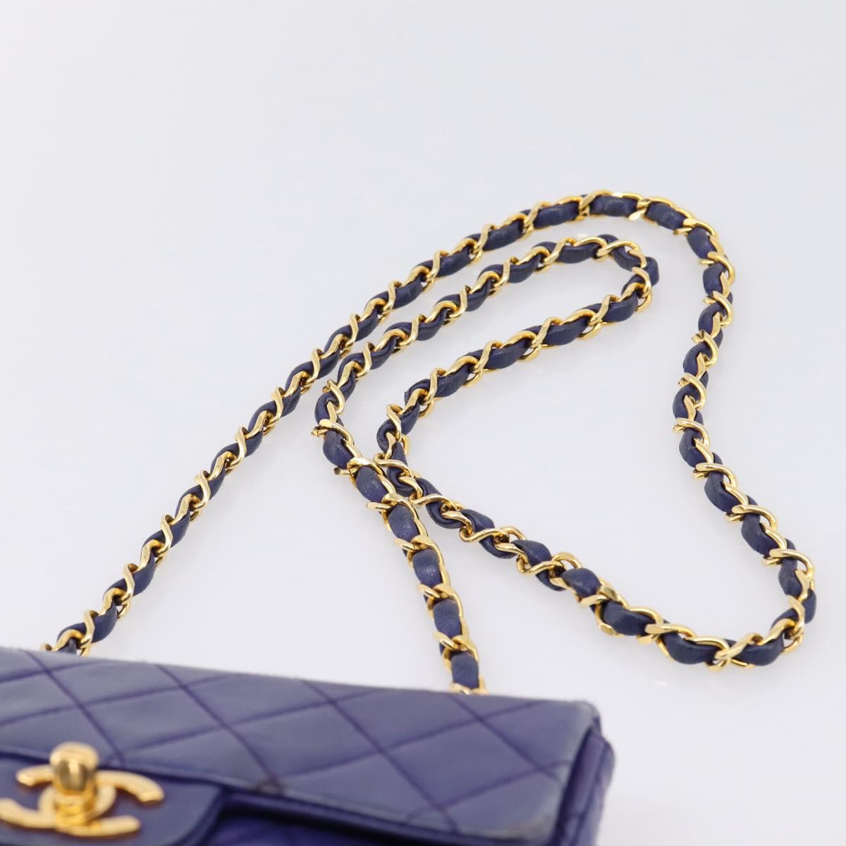 CHANEL Mini Matelasse 18 Chain Bag Lamb Skin Purple Gold CC Auth 207088SAV