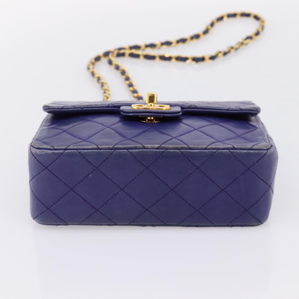 CHANEL Mini Matelasse 18 Chain Bag Lamb Skin Purple Gold CC Auth 207088SAV