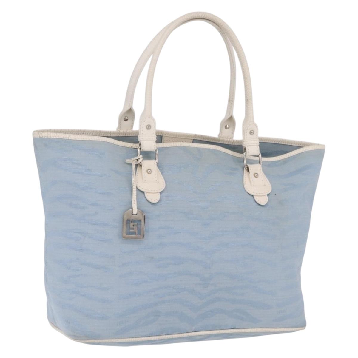 FENDI Tote Bag Canvas Light Blue Silver Auth 207089