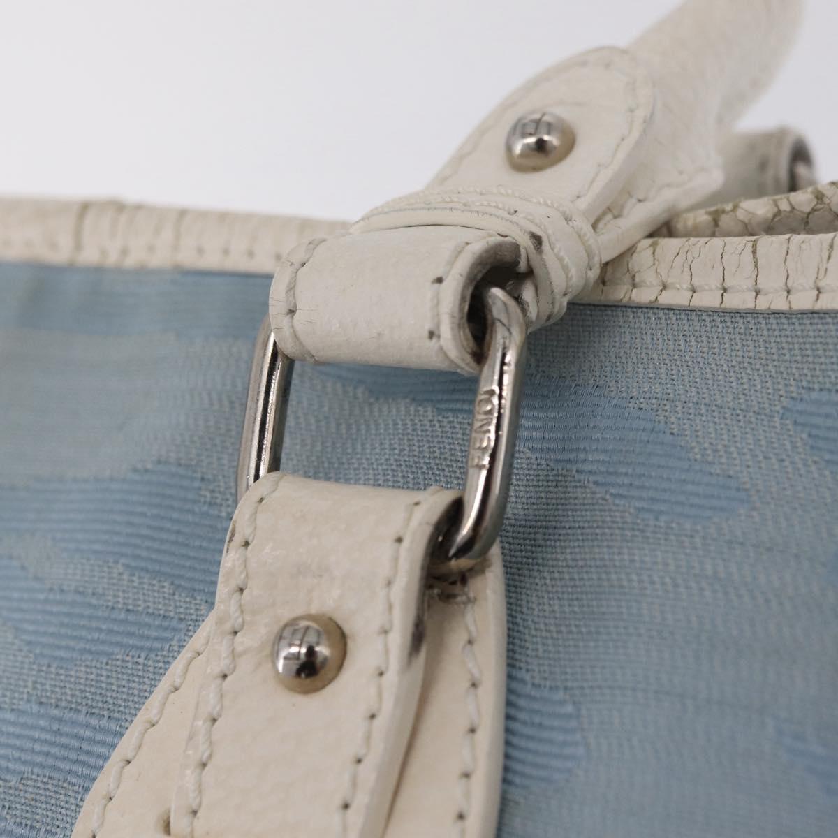FENDI Tote Bag Canvas Light Blue Silver Auth 207089