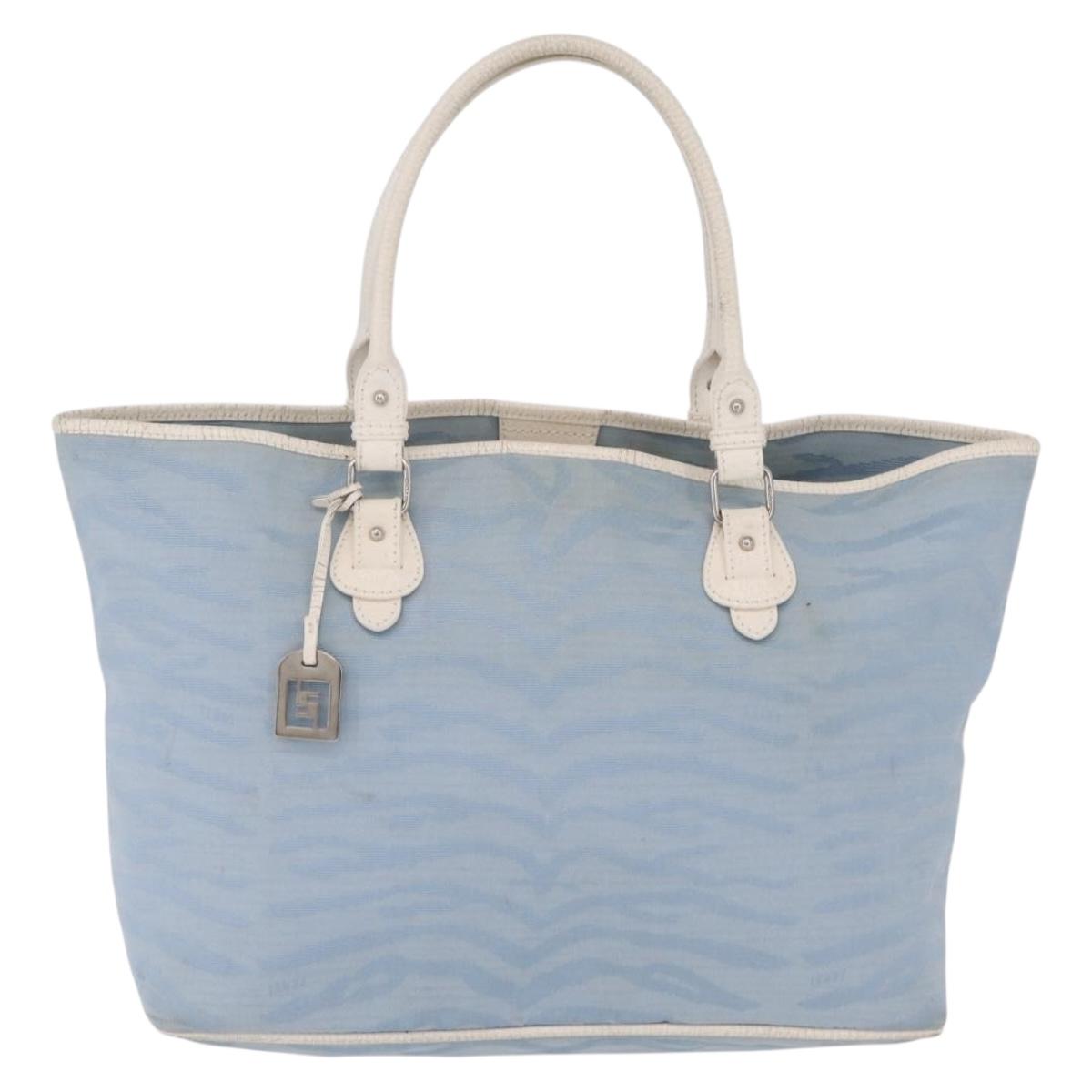 FENDI Tote Bag Canvas Light Blue Silver Auth 207089