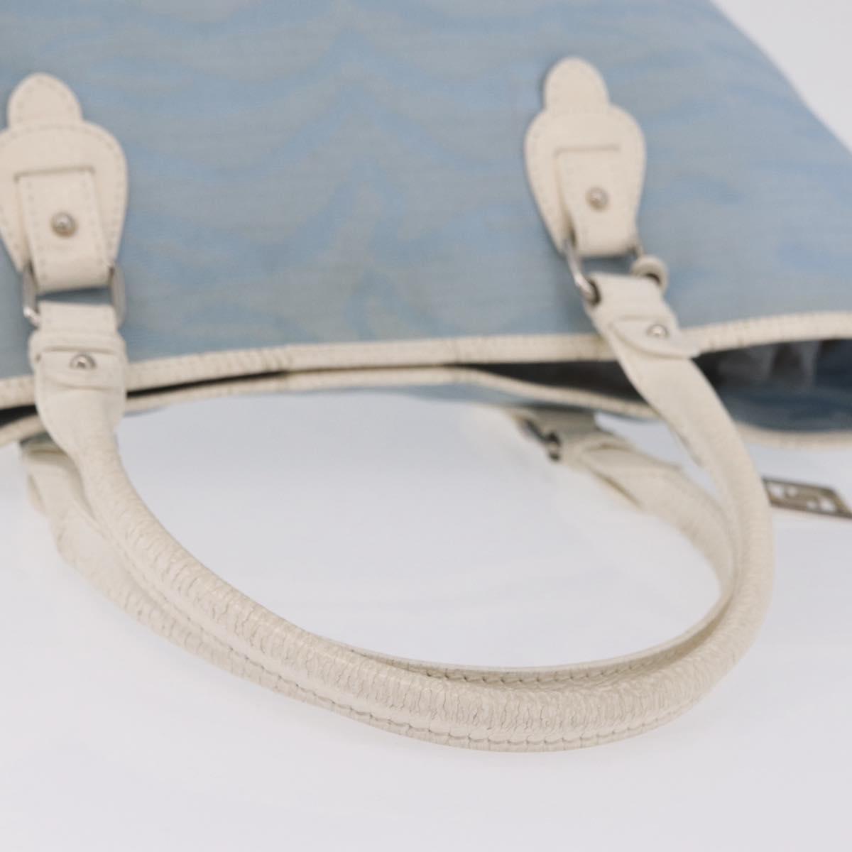 FENDI Tote Bag Canvas Light Blue Silver Auth 207089
