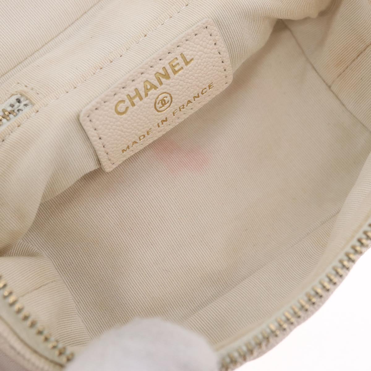 CHANEL Matelasse Vanity Chain Shoulder Pouch Caviar Skin White CC Auth 207090V