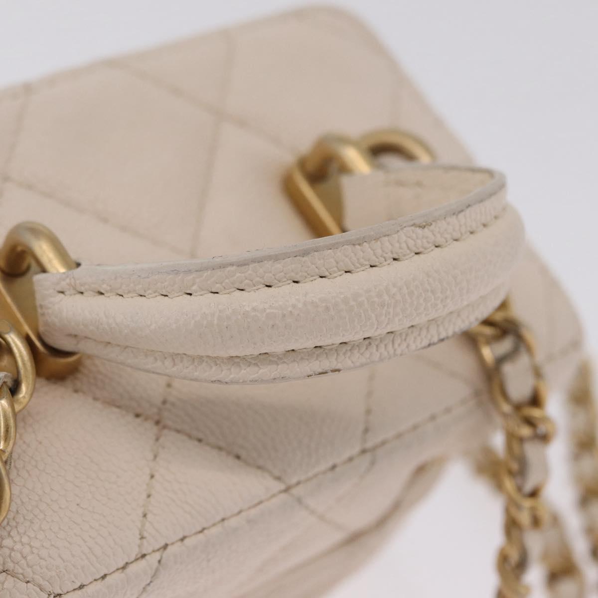 CHANEL Matelasse Vanity Chain Shoulder Pouch Caviar Skin White CC Auth 207090V