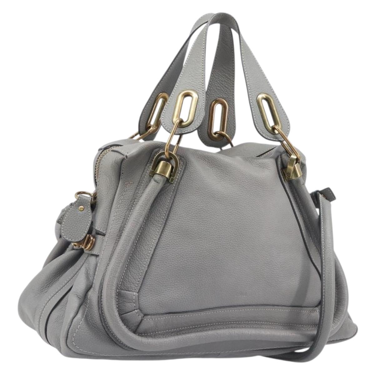 Chloe Paraty Hand Bag Leather 2way Gray Gold Auth 207091V