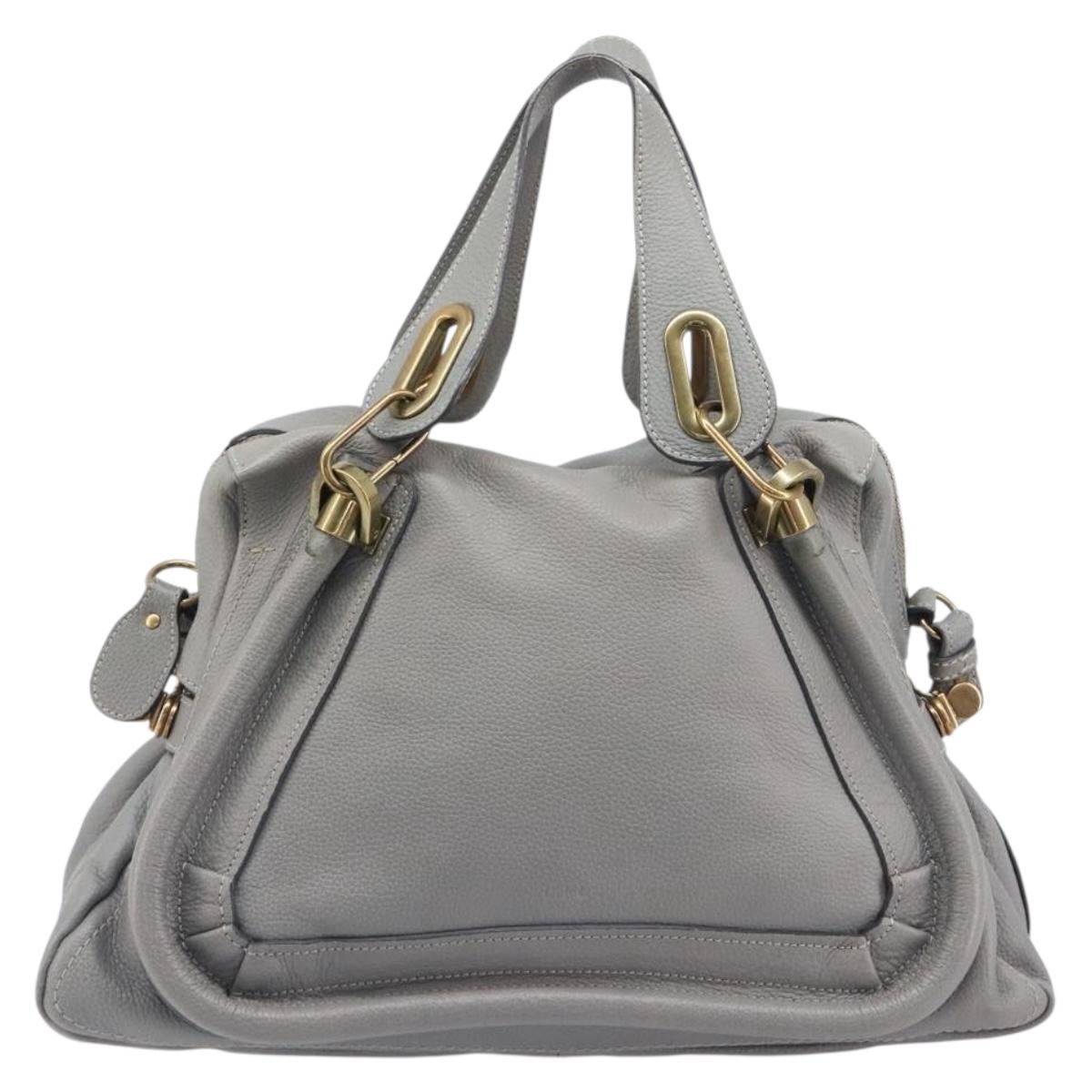 Chloe Paraty Hand Bag Leather 2way Gray Gold Auth 207091V