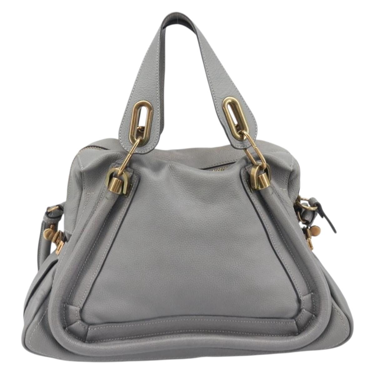 Chloe Paraty Hand Bag Leather 2way Gray Gold Auth 207091V