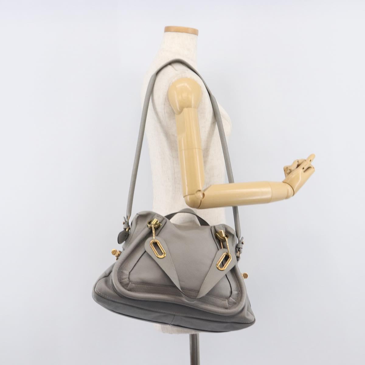 Chloe Paraty Hand Bag Leather 2way Gray Gold Auth 207091V