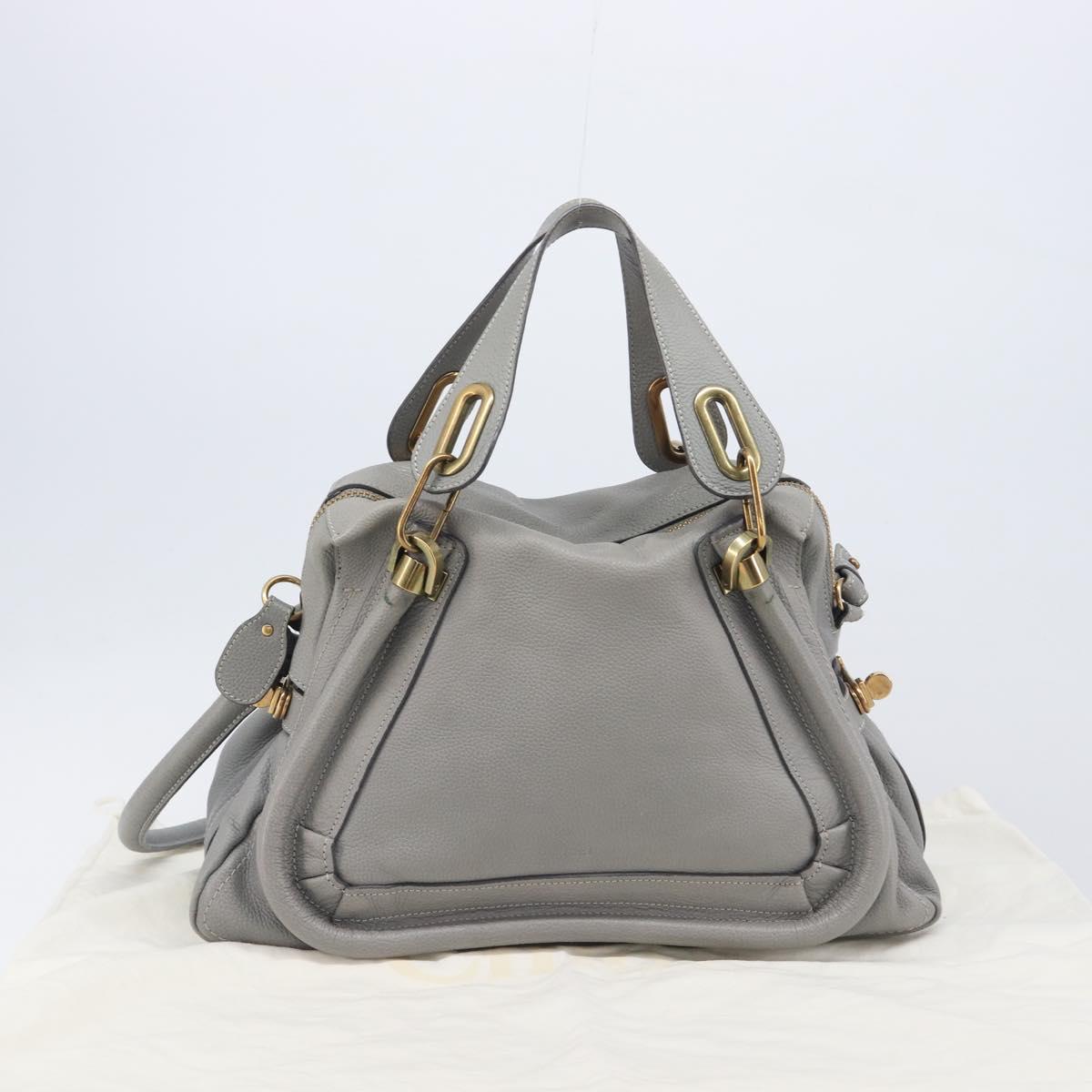 Chloe Paraty Hand Bag Leather 2way Gray Gold Auth 207091V