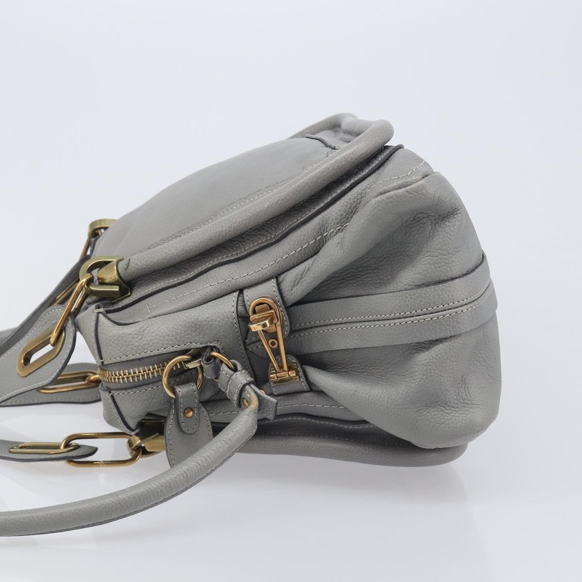 Chloe Paraty Hand Bag Leather 2way Gray Gold Auth 207091V