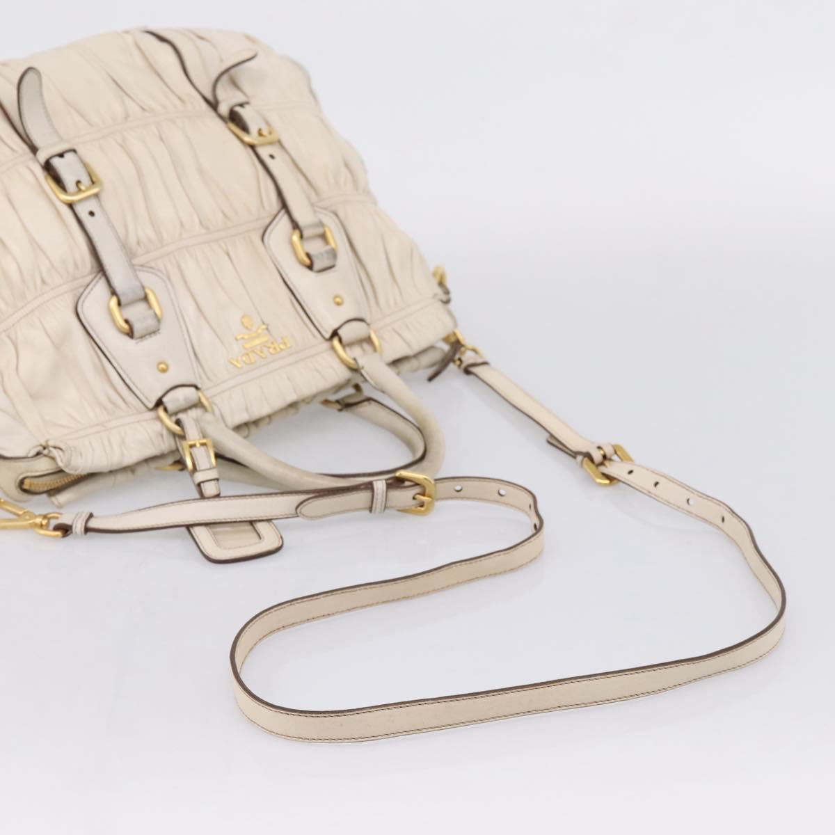 PRADA Gathered Hand Bag Leather 2way Beige Gold Auth 207092A