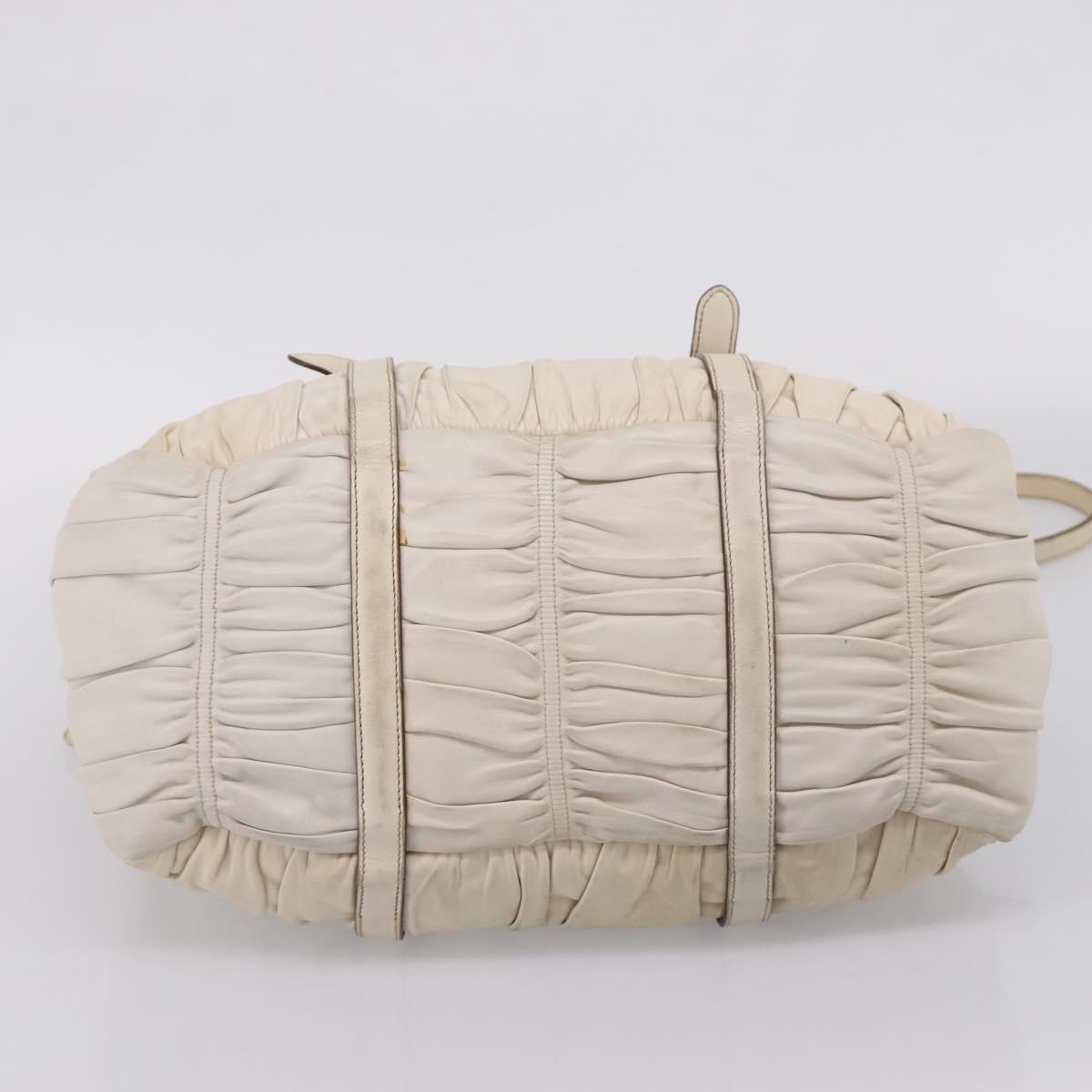 PRADA Gathered Hand Bag Leather 2way Beige Gold Auth 207092A