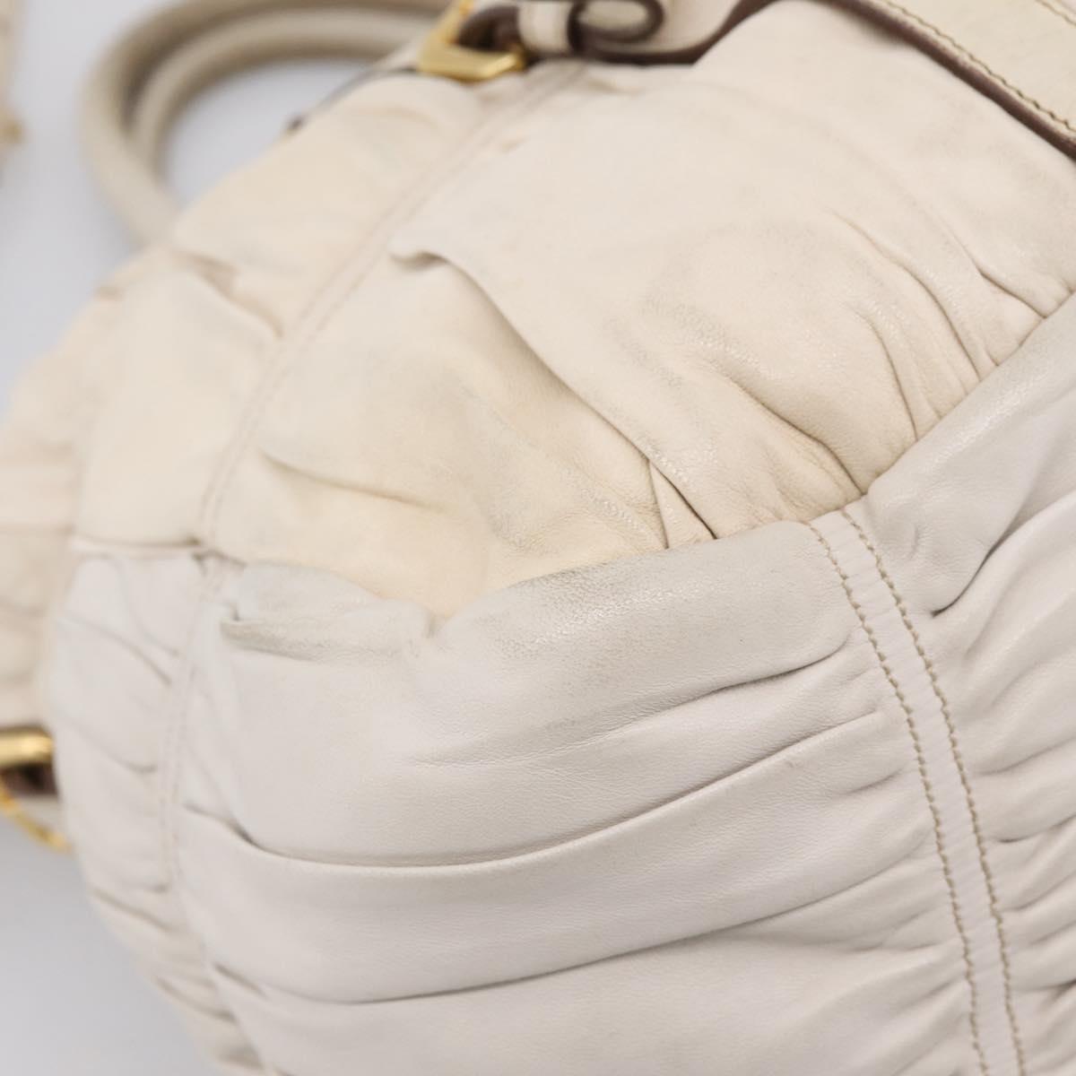PRADA Gathered Hand Bag Leather 2way Beige Gold Auth 207092A