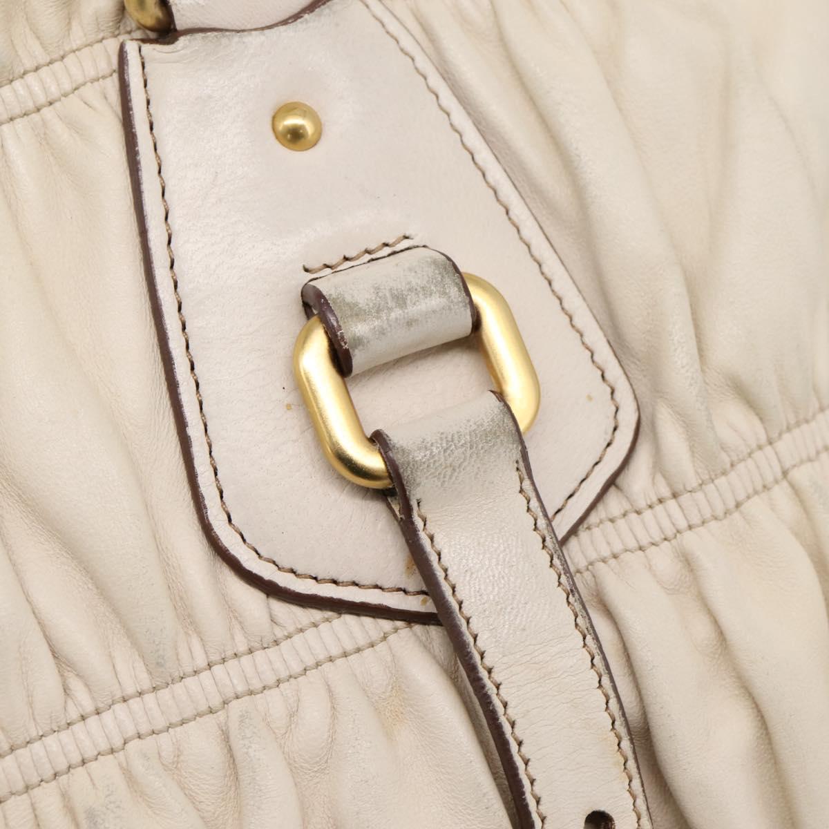 PRADA Gathered Hand Bag Leather 2way Beige Gold Auth 207092A