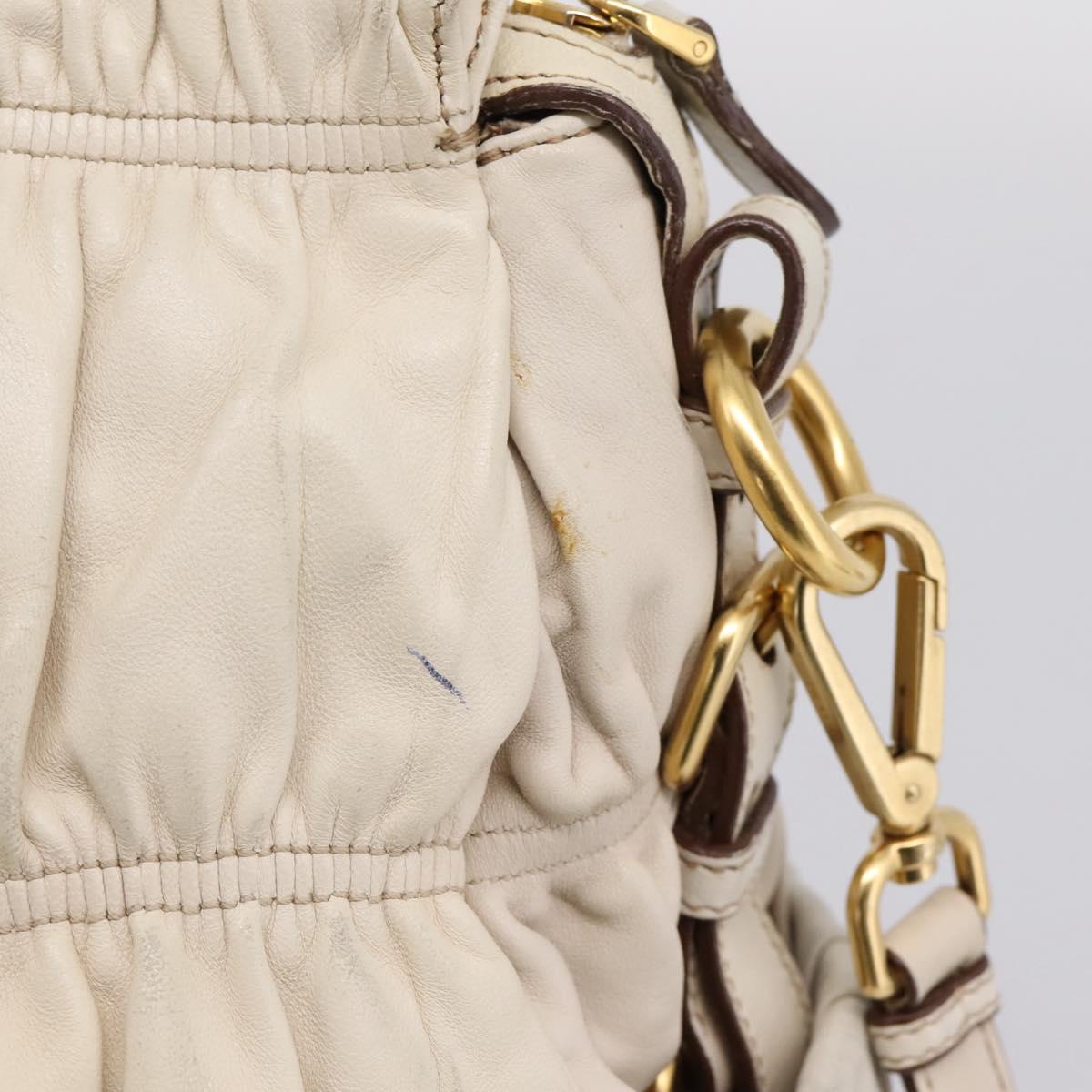 PRADA Gathered Hand Bag Leather 2way Beige Gold Auth 207092A