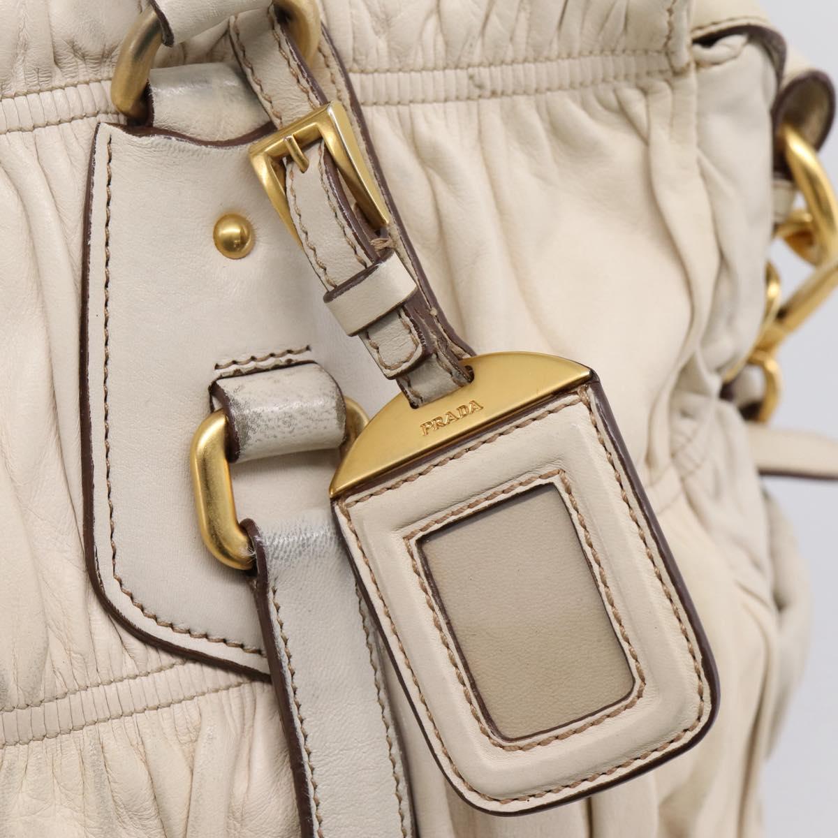 PRADA Gathered Hand Bag Leather 2way Beige Gold Auth 207092A