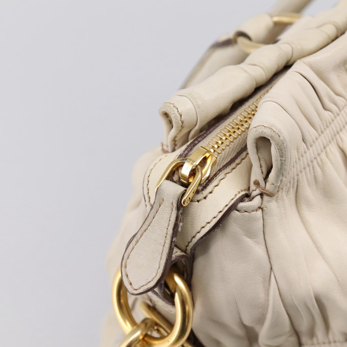 PRADA Gathered Hand Bag Leather 2way Beige Gold Auth 207092A
