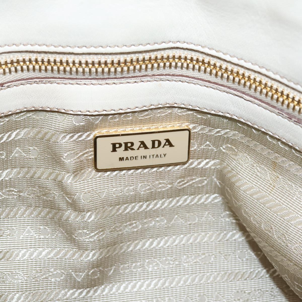 PRADA Gathered Hand Bag Leather 2way Beige Gold Auth 207092A