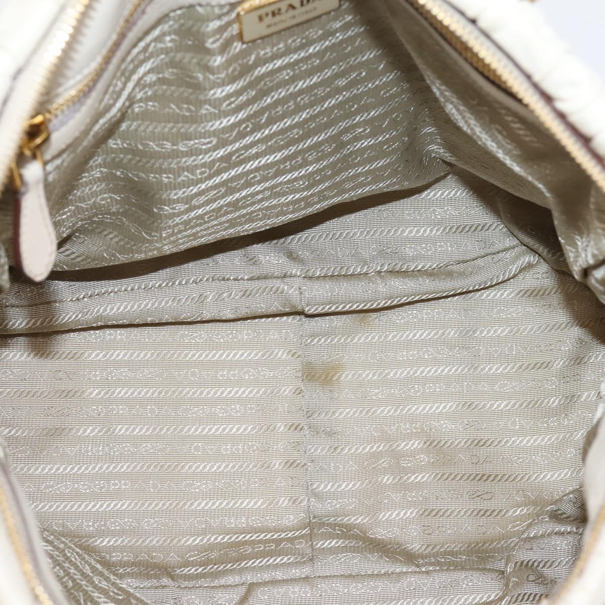 PRADA Gathered Hand Bag Leather 2way Beige Gold Auth 207092A