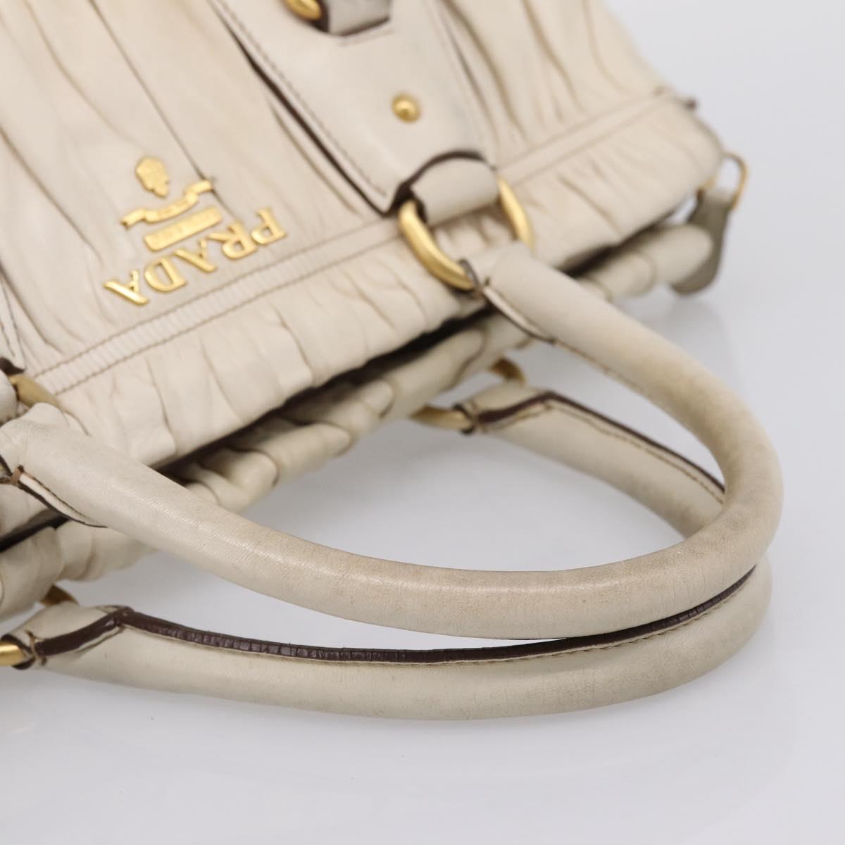 PRADA Gathered Hand Bag Leather 2way Beige Gold Auth 207092A