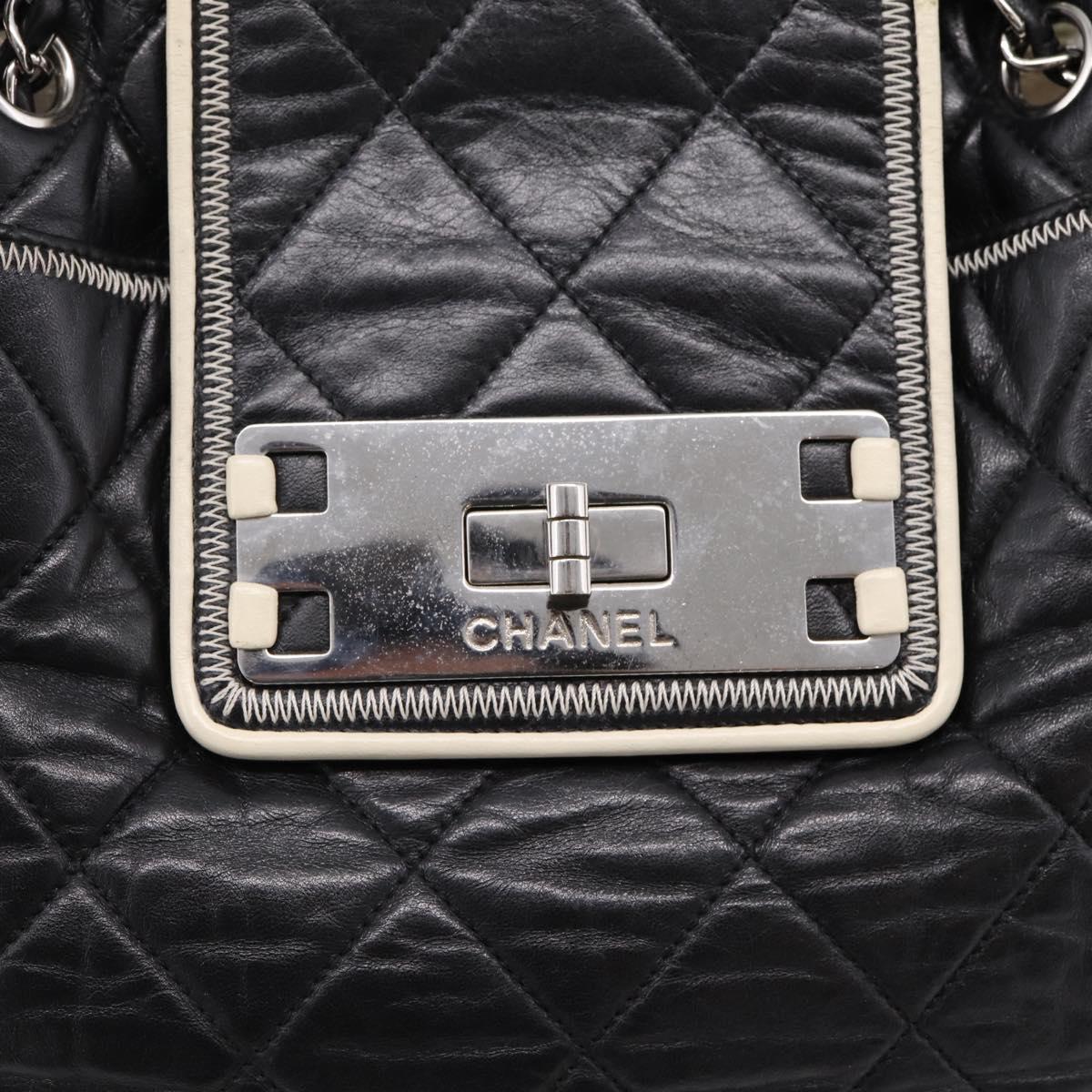 CHANEL Matelasse Chain Tote Bag Calf Skin Black Silver CC Auth 207094A