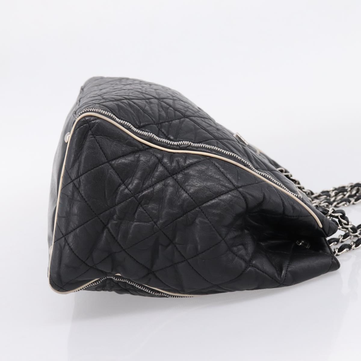 CHANEL Matelasse Chain Tote Bag Calf Skin Black Silver CC Auth 207094A